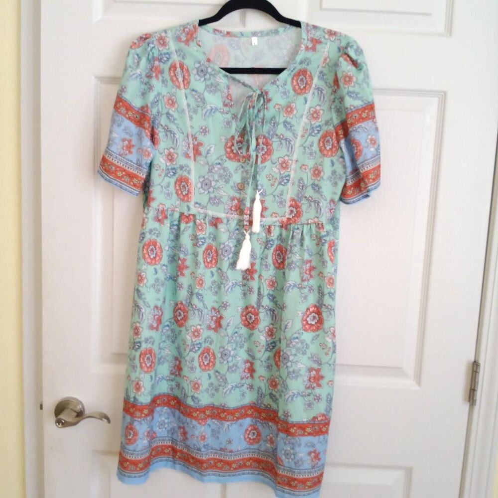 Breezy unbranded bohemian short-sleeve mini dress Size L